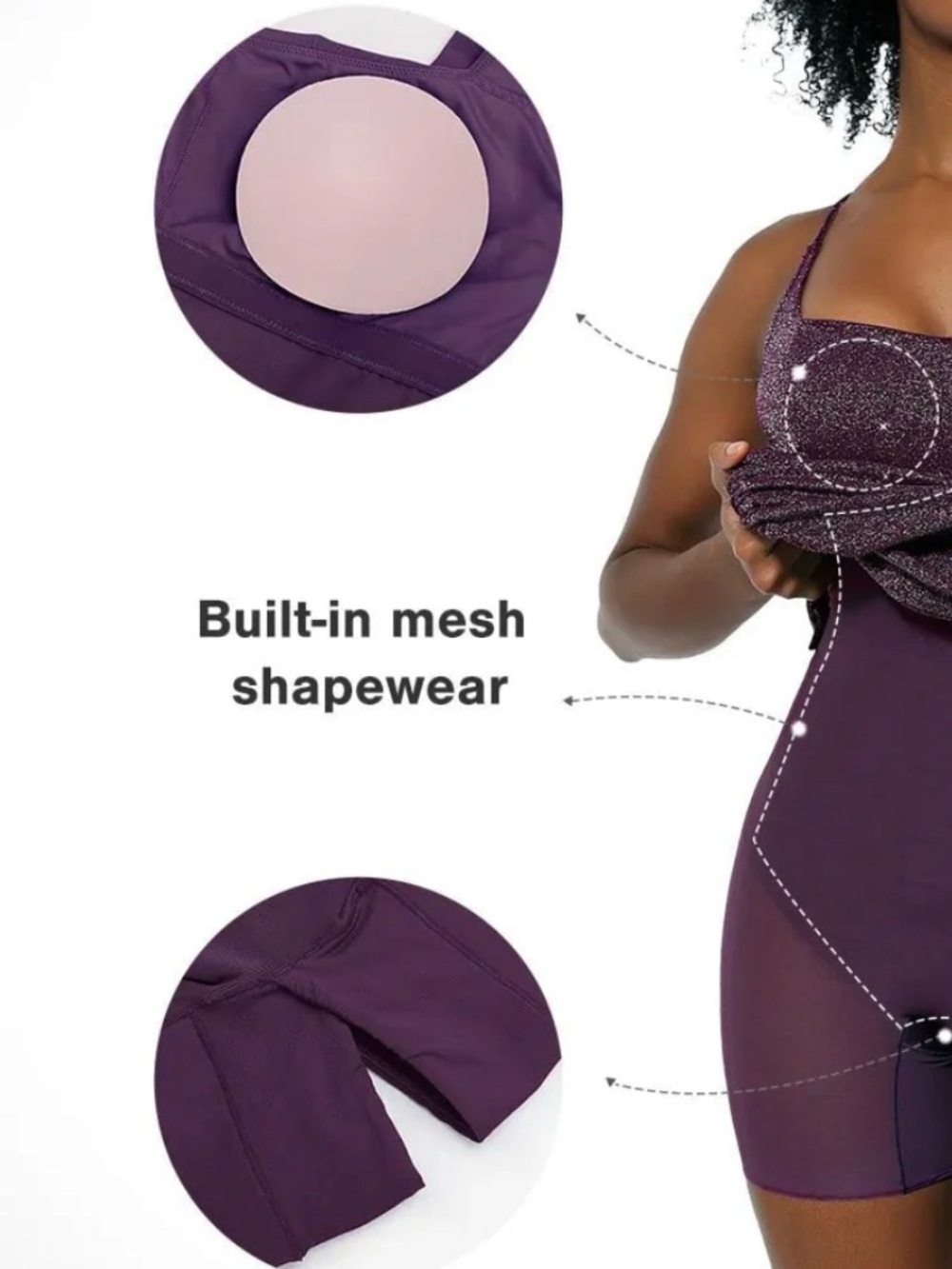 Popilush Sparkle Purple Midi Dress Side Slit  & built in shapewear size XXL NEW - Picture 3 of 5